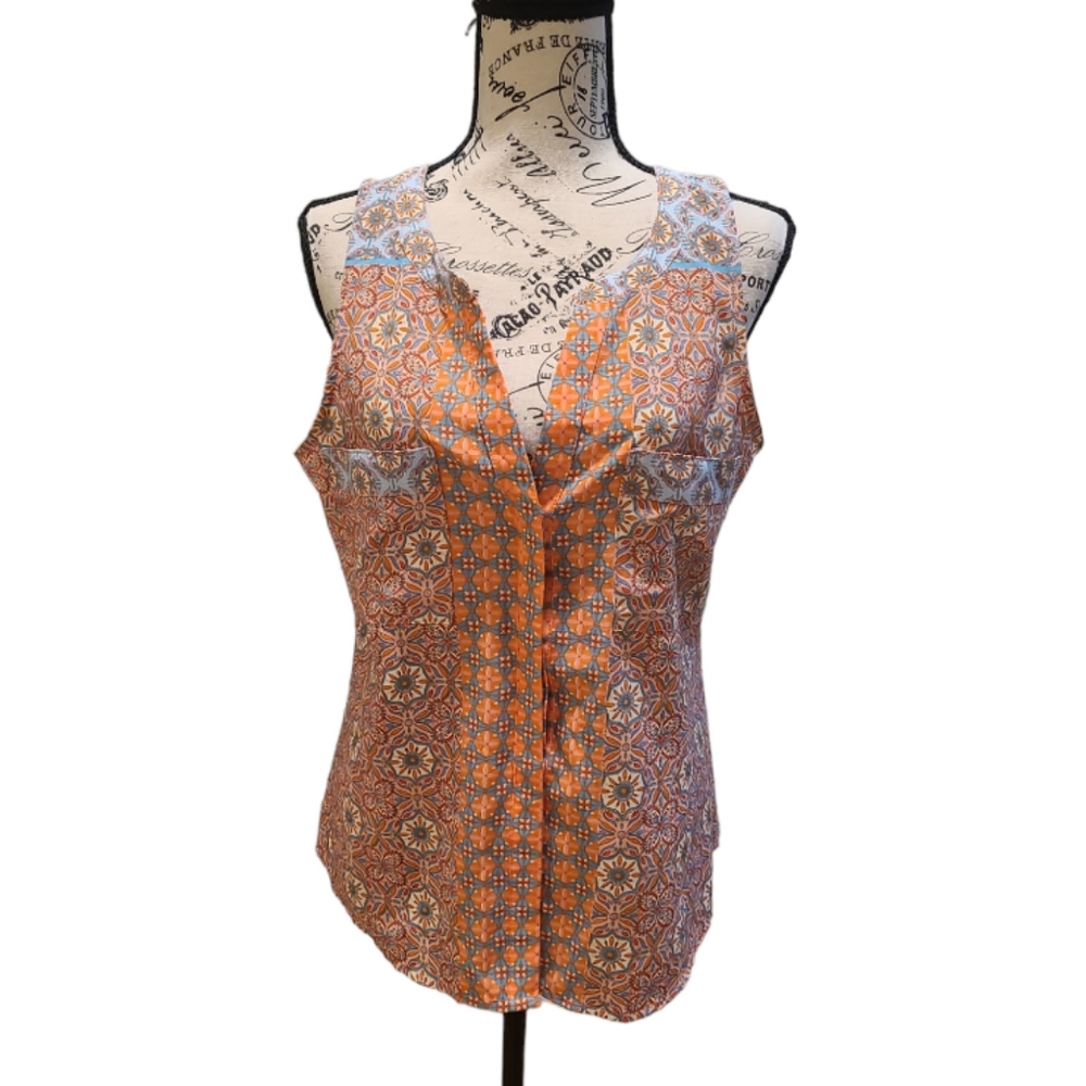 Sanctuary Orange and White Patterned Sleeveless Tank Top